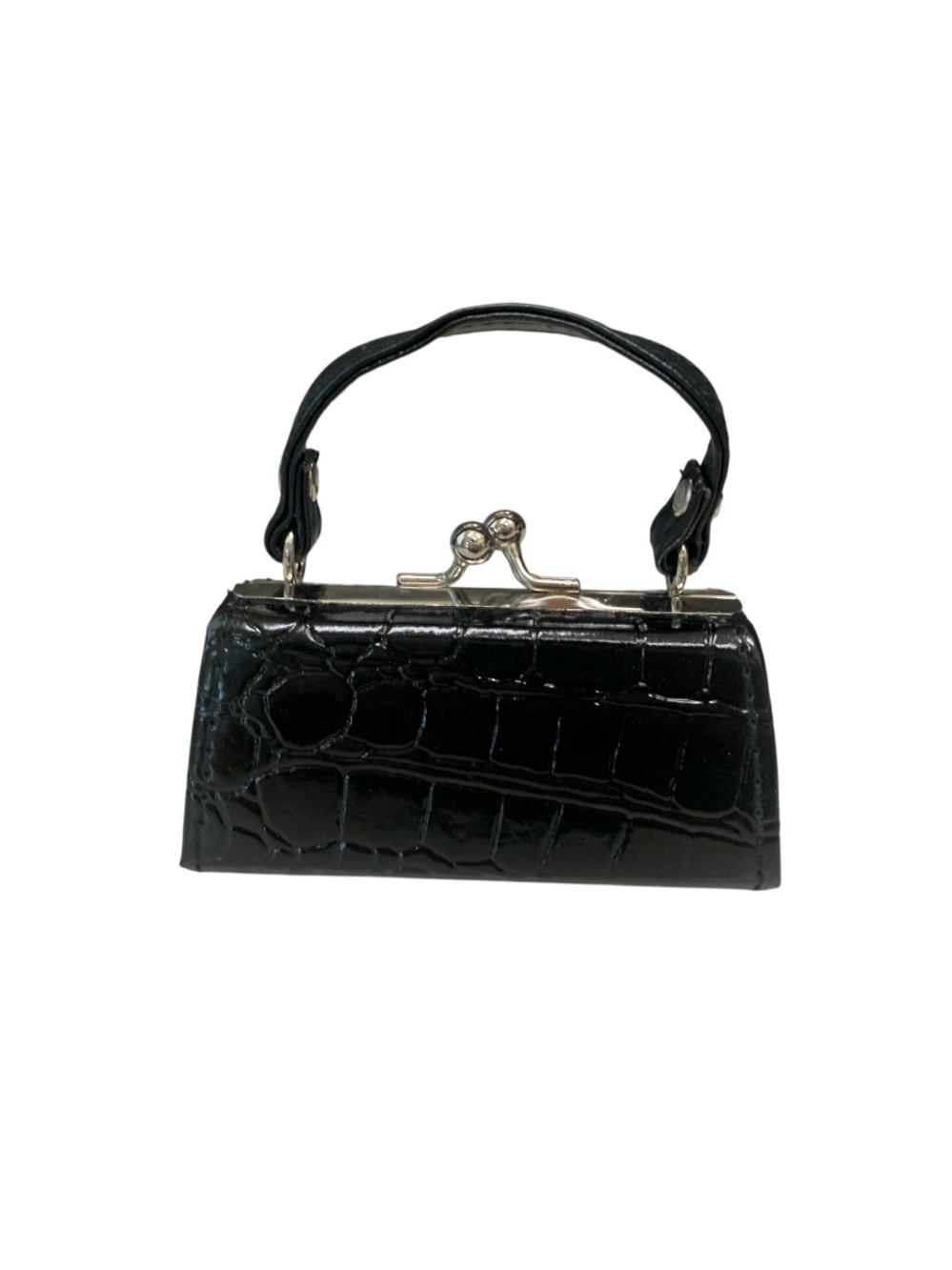 Mini Purse Lipstick Kiss Lock Clasp Black Croc-Embossed TikTok Viral